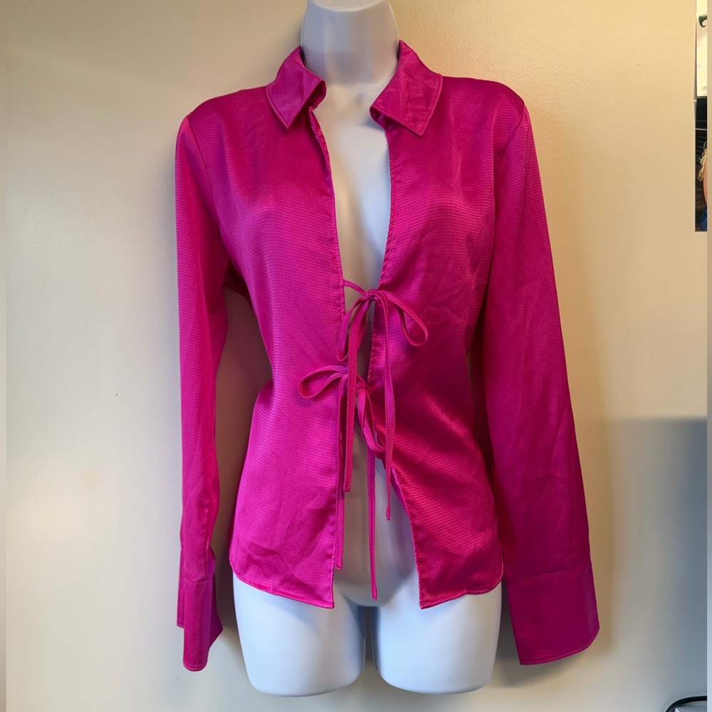 Vibrant Pink Tie-Front Blouse